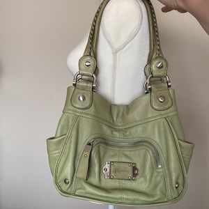 B.Makowsy Olive Green Leather Hobo Handbag